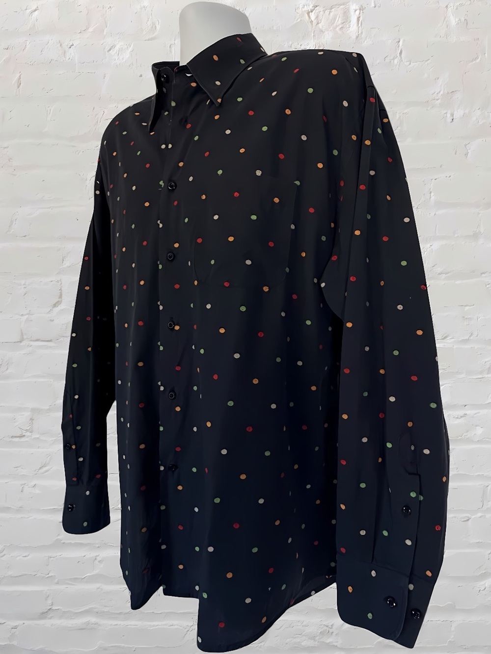 Riscatto Men’s XL Black Multicolor Dot Button Front Shirt Modern Fit Casual - Picture 4 of 15